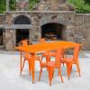 Flash Furniture Commercial Grade 31.5″ x 63″ Rectangular Silver Metal Indoor-Outdoor Table Set with 4 Stack Chairs(Orange)