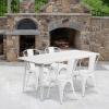Flash Furniture Commercial Grade 31.5″ x 63″ Rectangular Silver Metal Indoor-Outdoor Table Set with 4 Stack Chairs(White)