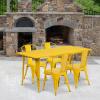 Flash Furniture Commercial Grade 31.5″ x 63″ Rectangular Silver Metal Indoor-Outdoor Table Set with 4 Stack Chairs(Yellow)
