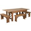 Flash Furniture HERCULES Series 7′ x 40” Antique Rustic Folding Farm Table and Four Bench Set(Antique Rustic)