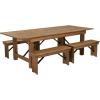Flash Furniture HERCULES Series 8′ x 40” Antique Rustic Folding Farm Table and Four 40.25″L Bench Set(Antique Rustic)