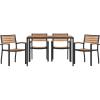 Flash Furniture Lark 5 Piece Outdoor Dining Table Set – Synthetic Teak Poly Slats – 30″ x 48″ Steel Framed Table with Umbrella Holder Hole – 4 Stackable Club Chairs
