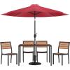 Flash Furniture Lark 7 Piece Patio Table Set – 4 Synthetic Stackable Faux Teak Chairs – 30″ x 48″ Faux Teak Table – Red Umbrella with Base(Red)