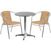 Flash Furniture Lila 23.5” Round Aluminum Indoor-Outdoor Table Set with 2 Beige Rattan Chairs(Beige)