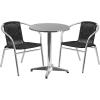 Flash Furniture Lila 23.5” Round Aluminum Indoor-Outdoor Table Set with 2 Beige Rattan Chairs(Black)