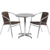 Flash Furniture Lila 23.5” Round Aluminum Indoor-Outdoor Table Set with 2 Beige Rattan Chairs(Dark Brown)