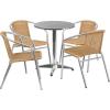 Flash Furniture Lila 23.5” Round Aluminum Indoor-Outdoor Table Set with 4 Dark Brown Rattan Chairs(Beige)