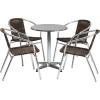Flash Furniture Lila 23.5” Round Aluminum Indoor-Outdoor Table Set with 4 Dark Brown Rattan Chairs(Dark Brown)