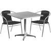 Flash Furniture Lila 31.5” Square Aluminum Indoor-Outdoor Table Set with 2 Black Rattan Chairs(Black)