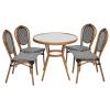 Flash Furniture Lourdes Indoor/Outdoor Commercial Bistro Set – Tempered Glass Top Table – 4 Chairs – PE Rattan – NAT Bamboo Print Aluminum Frame – Black/White