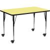 Flash Furniture Mobile 24”W x 48”L Rectangular Red Thermal Laminate Activity Table – Standard Height Adjustable Legs(Yellow)