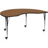 Flash Furniture Mobile 48”W x 96”L Kidney Grey Thermal Laminate Activity Table – Standard Height Adjustable Legs(Brown)