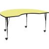 Flash Furniture Mobile 48”W x 96”L Kidney Grey Thermal Laminate Activity Table – Standard Height Adjustable Legs(Yellow)