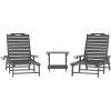 Flash Furniture Monterey Commercial 3-Piece Indoor/Outdoor Adirondack Set, 2 Adjustable HDPE Loungers with Cup Holders, Folding Side Table, All-Weather Use, Black(Grey)