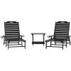 Flash Furniture Monterey Commercial 3-Piece Indoor/Outdoor Adirondack Set, 2 Adjustable HDPE Loungers with Cup Holders, Folding Side Table, All-Weather Use, Black(Black)