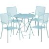 Flash Furniture Oia Commercial Grade 30″ Round Black Indoor-Outdoor Steel Folding Patio Table Set with 4 Square Back Chairs(Sky Blue)