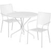Flash Furniture Oia Commercial Grade 35.25″ Round Sky Blue Indoor-Outdoor Steel Patio Table Set with 4 Square Back Chairs(White)