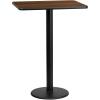 Flash Furniture Stiles 24” x 30” Rectangular Black Laminate Table Top with 18” Round Bar Height Table Base(Walnut)