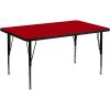 Flash Furniture Wren 30″W x 48″L Rectangular Oak Thermal Laminate Activity Table – Height Adjustable Short Legs(Red)