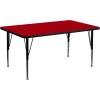 Flash Furniture Wren 30”W x 60”L Rectangular Red Thermal Laminate Activity Table – Height Adjustable Short Legs(Red)
