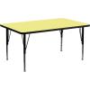 Flash Furniture Wren 30”W x 60”L Rectangular Red Thermal Laminate Activity Table – Height Adjustable Short Legs(Yellow)