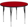 Flash Furniture Wren 42” Round Oak Thermal Laminate Activity Table – Standard Height Adjustable Legs(Red)