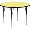 Flash Furniture Wren 42” Round Oak Thermal Laminate Activity Table – Standard Height Adjustable Legs(Yellow)