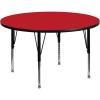 Flash Furniture Wren 48” Round Grey HP Laminate Activity Table – Height Adjustable Short Legs(Red)