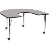 Flash Furniture Wren Mobile 60”W x 66”L Horseshoe Oak Thermal Laminate Activity Table – Standard Height Adjustable Legs(Grey)
