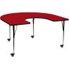 Flash Furniture Wren Mobile 60”W x 66”L Horseshoe Oak Thermal Laminate Activity Table – Standard Height Adjustable Legs(Red)