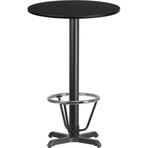 Flash Furniture 24” Round Natural Laminate Table Top with 22” x 22” Bar Height Table Base and Foot Ring(Black)