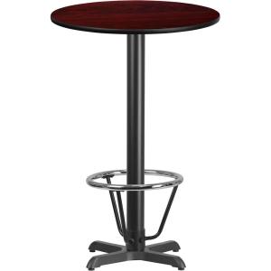 Flash Furniture 24” Round Natural Laminate Table Top with 22” x 22” Bar Height Table Base and Foot Ring(Mahogany)