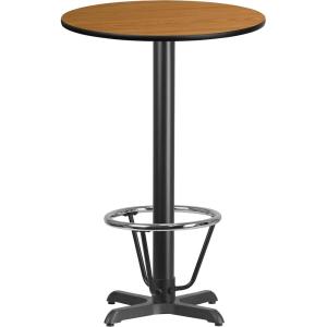 Flash Furniture 24” Round Natural Laminate Table Top with 22” x 22” Bar Height Table Base and Foot Ring(Natural)