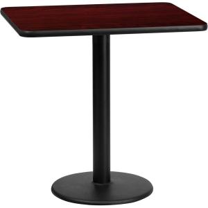 Flash Furniture 24” x 30” Rectangular Black Laminate Table Top with 18” Round Table Height Base(Mahogany)