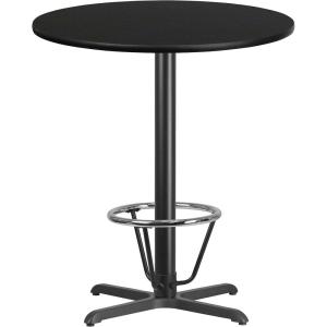 Flash Furniture 36” Round Black Laminate Table Top with 30” x 30” Bar Height Table Base and Foot Ring(Black)