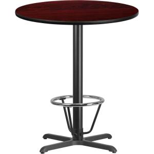 Flash Furniture 36” Round Black Laminate Table Top with 30” x 30” Bar Height Table Base and Foot Ring(Mahogany)