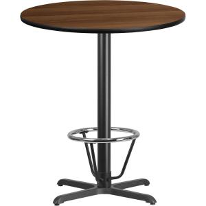 Flash Furniture 36” Round Black Laminate Table Top with 30” x 30” Bar Height Table Base and Foot Ring(Walnut)