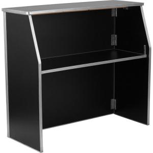 Flash Furniture 4′ Folding Portable Event Bar with Top and Middle Shelves, Mobile Laminate Foldable Bar for Parties and Events, White(Black)