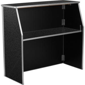Flash Furniture 4′ Folding Portable Event Bar with Top and Middle Shelves, Mobile Laminate Foldable Bar for Parties and Events, White(Black Marble)