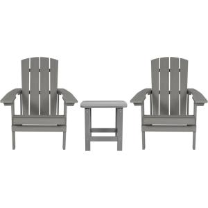 Flash Furniture Charlestown Commercial 2 Chair and Side Table Adirondack Set – Gray Poly Resin – Weather Resistant