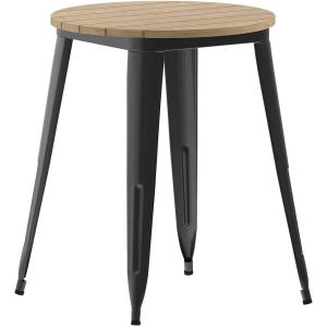 Flash Furniture Declan Commercial Outdoor Bar Height Dining Table, All Weather Poly Resin Top with Steel Base, 23.75″ Round, Brown/Black(Brown Top/Black Frame)