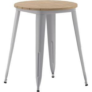 Flash Furniture Declan Commercial Outdoor Bar Height Dining Table, All Weather Poly Resin Top with Steel Base, 23.75″ Round, Brown/Black(Brown Top/Silver Frame)