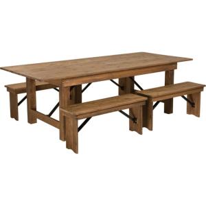 Flash Furniture HERCULES Series 8′ x 40” Antique Rustic Folding Farm Table and Four 40.25″L Bench Set(Antique Rustic)