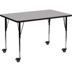 Flash Furniture Mobile 24”W x 48”L Rectangular Red Thermal Laminate Activity Table – Standard Height Adjustable Legs(Grey)