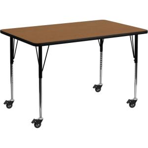 Flash Furniture Mobile 24”W x 48”L Rectangular Red Thermal Laminate Activity Table – Standard Height Adjustable Legs(Oak)