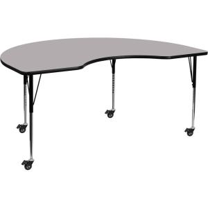 Flash Furniture Mobile 48”W x 96”L Kidney Grey Thermal Laminate Activity Table – Standard Height Adjustable Legs(Grey)