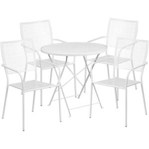 Flash Furniture Oia Commercial Grade 30″ Round Black Indoor-Outdoor Steel Folding Patio Table Set with 4 Square Back Chairs(White)