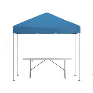Flash Furniture Otis 8’x8′ Blue Pop Up Event Canopy Tent with Carry Bag and 6-Foot Bi-Fold Folding Table with Carrying Handle – Tailgate Tent Set(Blue)