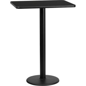Flash Furniture Stiles 24” x 30” Rectangular Black Laminate Table Top with 18” Round Bar Height Table Base(Black)
