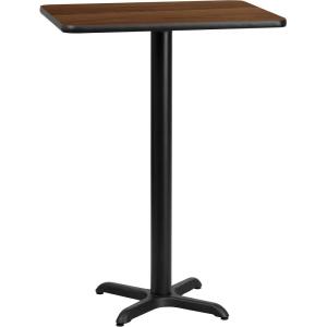 Flash Furniture Stiles 24” x 30” Rectangular Black Laminate Table Top with 22” x 22” Bar Height Table Base(Walnut)